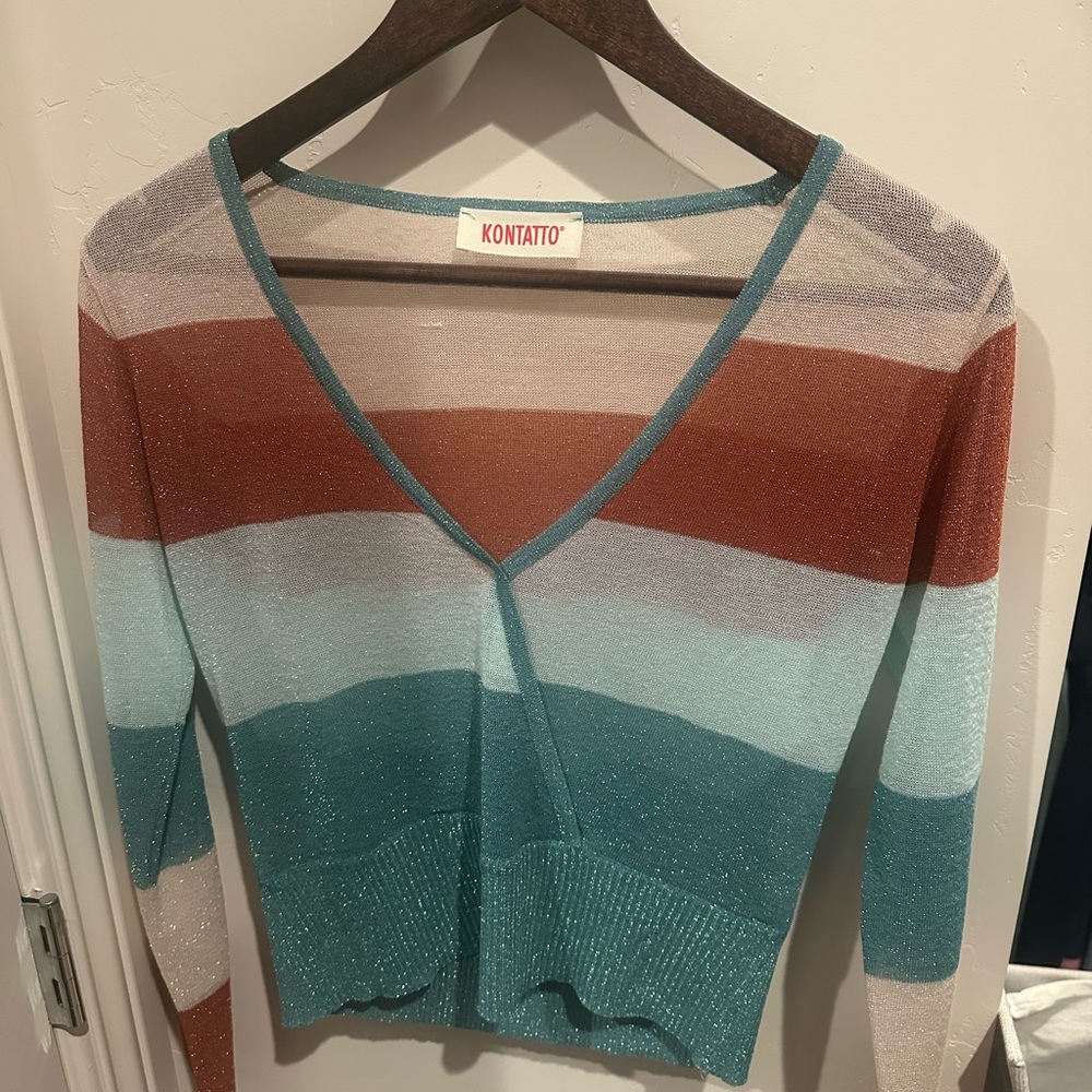 Green and Brown V-Neck Sweater
